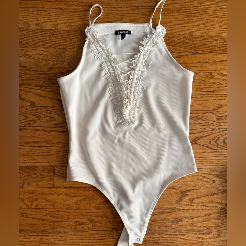 Express Ivory Lace-Up Bodysuit